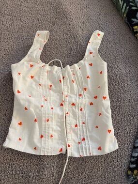 Petal & Pup White Tank Top with Red Heart Print